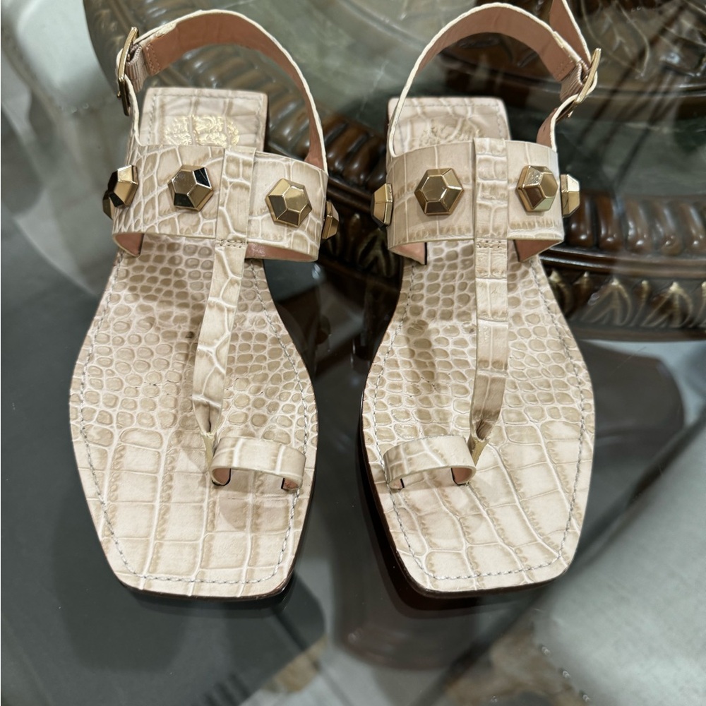 Elegant Beige Croc-Embossed Sandals